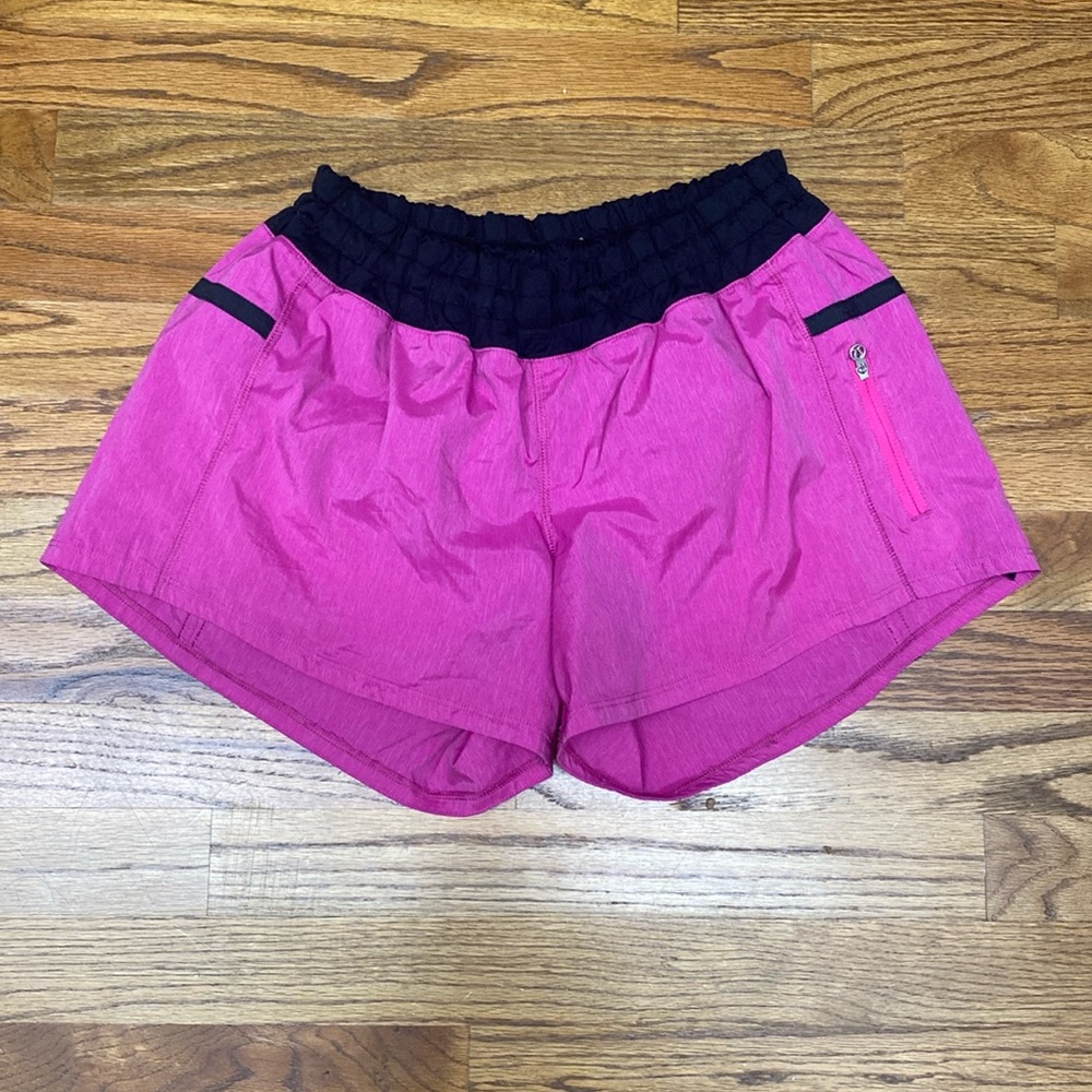 Pink and Black Lululemon Hotty Hots Lined Size 8, 4” Inseam